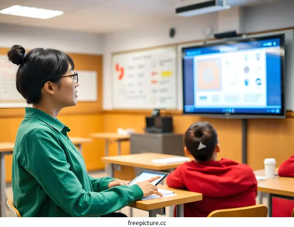 Asian Female Student Taking Notes in Classroom