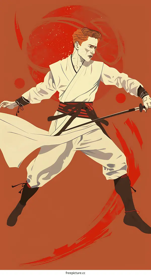 Samurai with Red Hair and a Sword in Hand