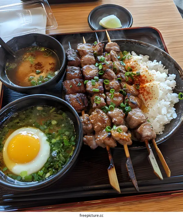 Japanese style beef yakiniku set meal with rice and soup