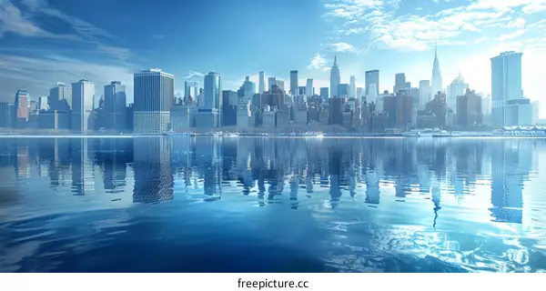 New York City Skyline Reflection on a Calm Morning