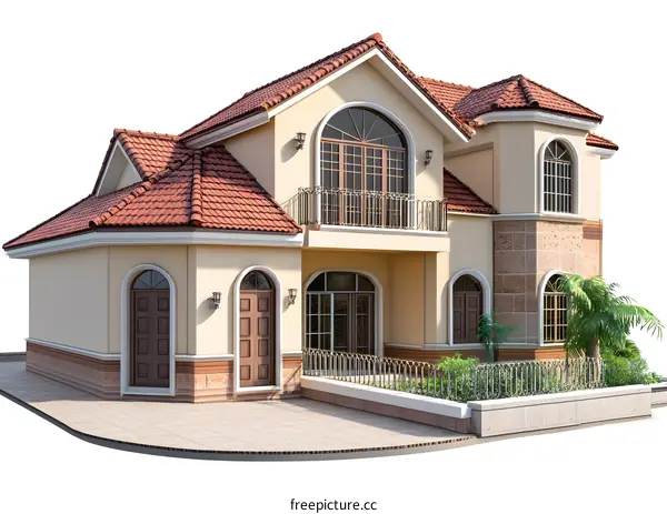 Modern Two Story House with Red Tile Roof