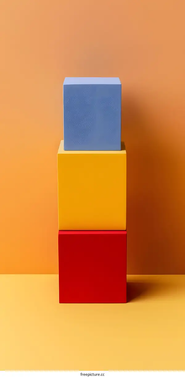 Stacked Colorful Cubes on Orange Background