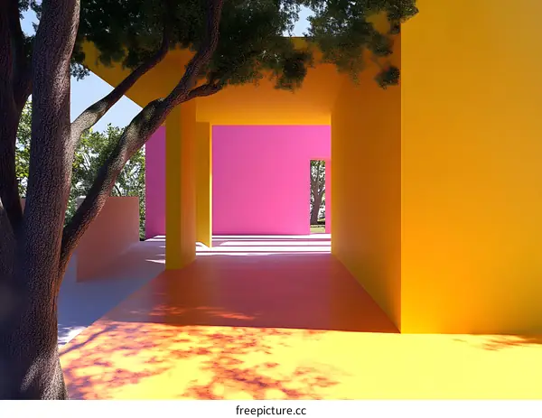 Modern Architecture with Colorful Walls and Geometric Shapes