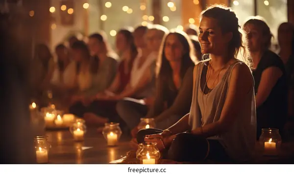 Group of diverse women sitting in a circle with candles