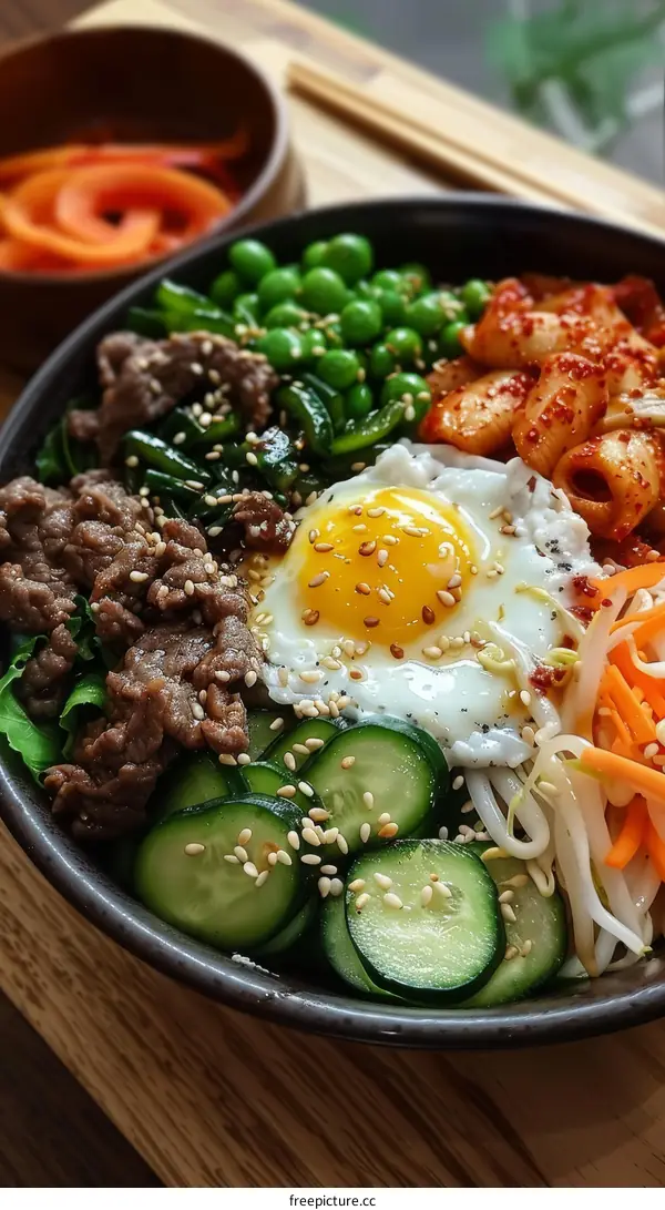 Korean Beef Bibimbap with Rice, Egg, and Vegetables