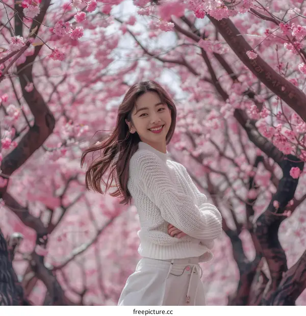 Woman in a Field of Cherry Blossoms