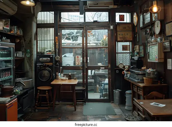 Vintage Japanese Interior Design With Wooden Door