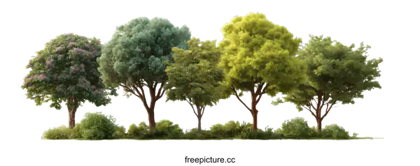 [Transparent Background PNG]Collection of Diverse Trees in a Row