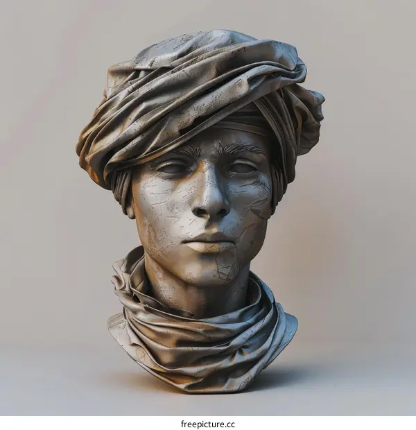 3D rendering of a realistic male head with a turban