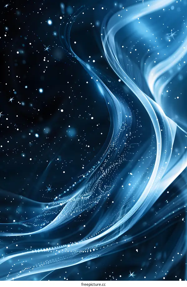 Blue abstract background with smooth light lines and stars