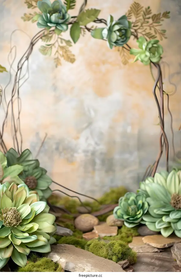 Green Floral Arrangement with Rocks and Moss