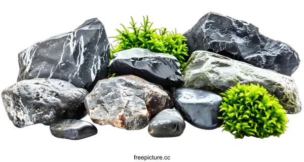 [Transparent Background PNG]Close Up Of Stones And Moss Isolated On White Background
