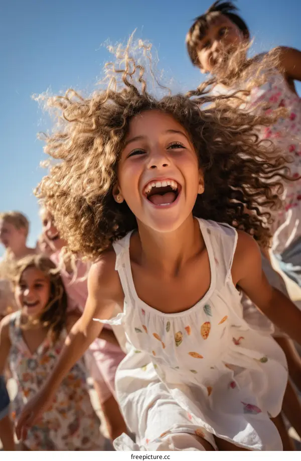 carefree children playing and laughing together on a sunny day