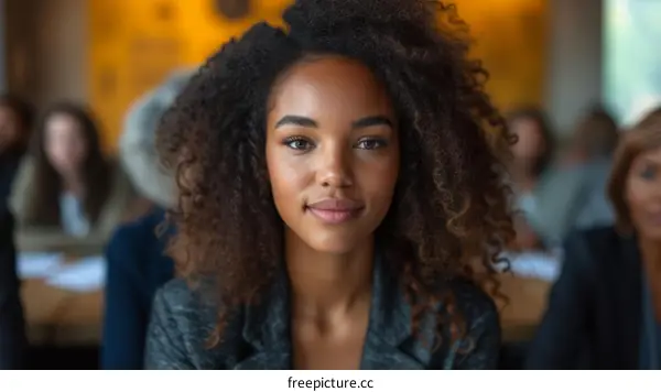 Close-up portrait of a young woman with curly hair