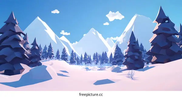 Winter Mountains Landscape with Snow and Pine Trees