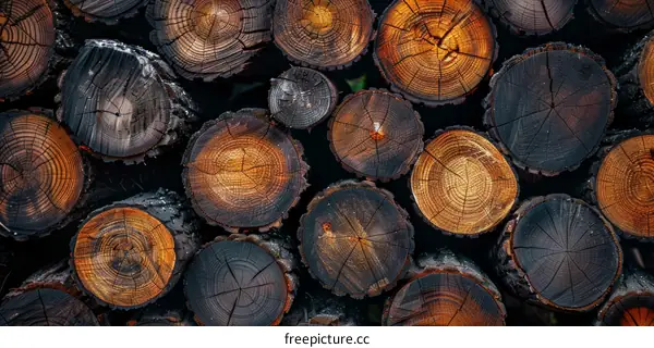 Stack of Firewood in Close-Up View Capturing the Wood Grain Patterns