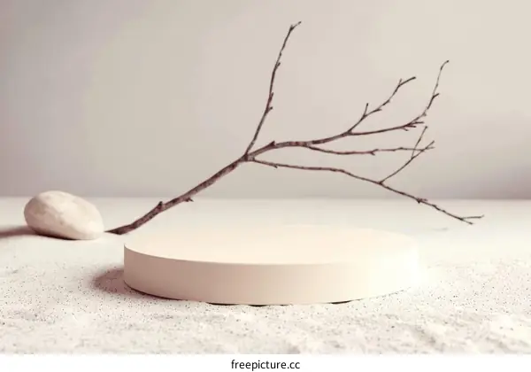 Minimalist Display Podium with Branches and Stone