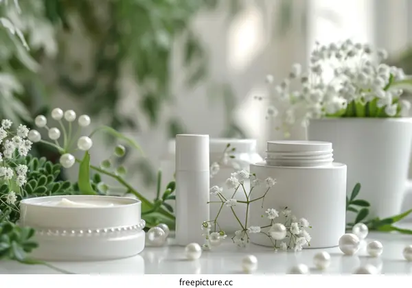 Natural skincare products with flowers