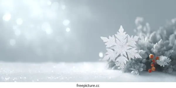 Winter Snowflake Decoration on Snow Background