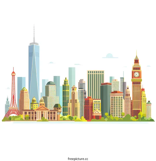 Famous Landmarks Skyline Illustration