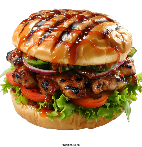 [Transparent Background PNG]Delicious Grilled Chicken Burger with Sauce