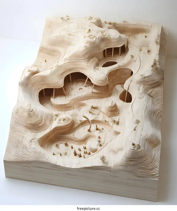 Detailed Wooden Model of a Landscape with Underground Structures