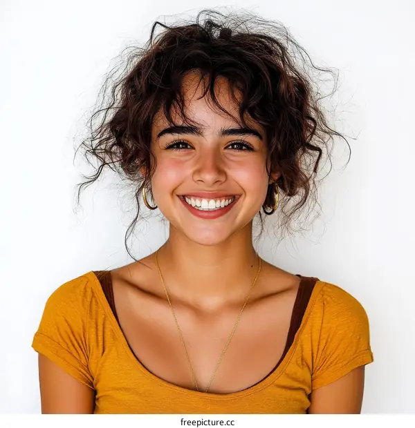 Smiling Woman Portrait with Curly Hair