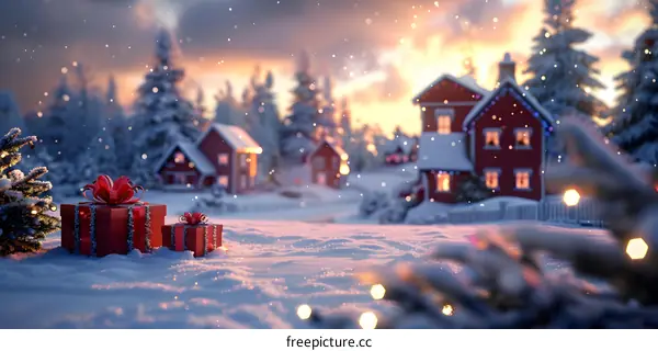 Christmas Village in Snowy Landscape