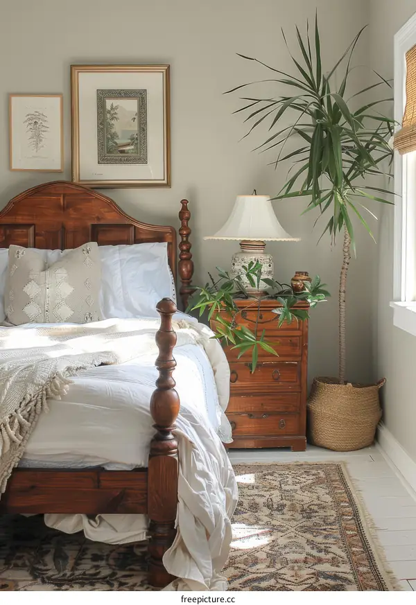 Green Plant Decor in Cozy Traditional Bedroom