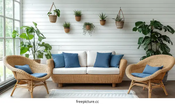 Cozy Modern Outdoor Living Room with Hanging Plants