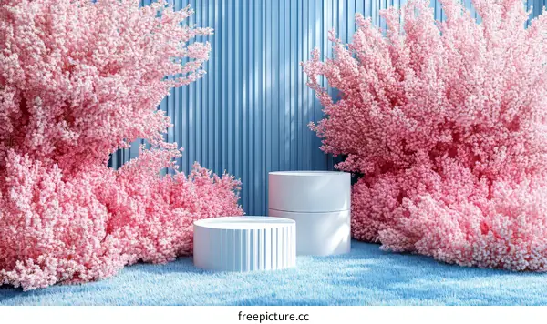 Pink Floral Display on a Light Blue Background