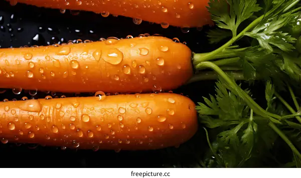Close-up of Fresh Organic Carrots with Water Drops