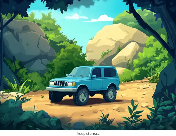 Blue Off Road Vehicle In The Wilderness