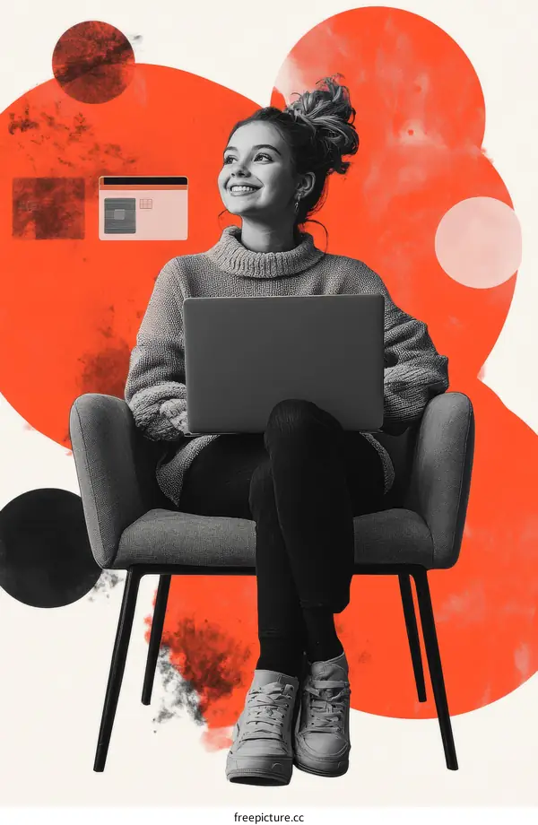 Creative Woman Working on Laptop Art Illustration