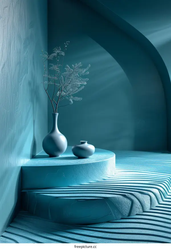 Teal Blue Interior Design with Vase and Decorations