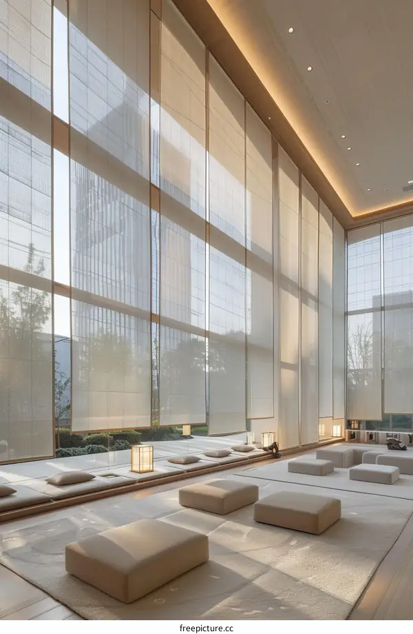 Modern Zen Space with Large Windows and Neutral Tones
