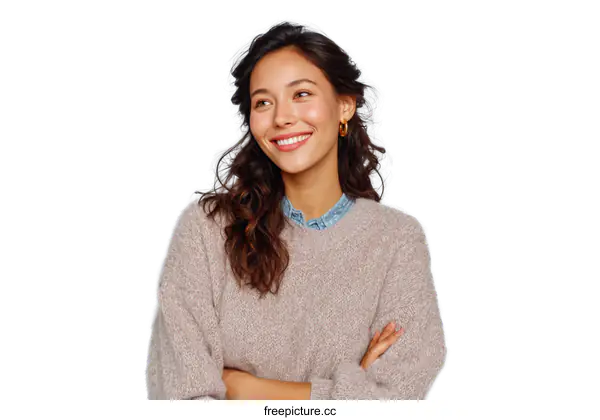 [Transparent Background PNG]Smiling Woman Portrait Studio Shot