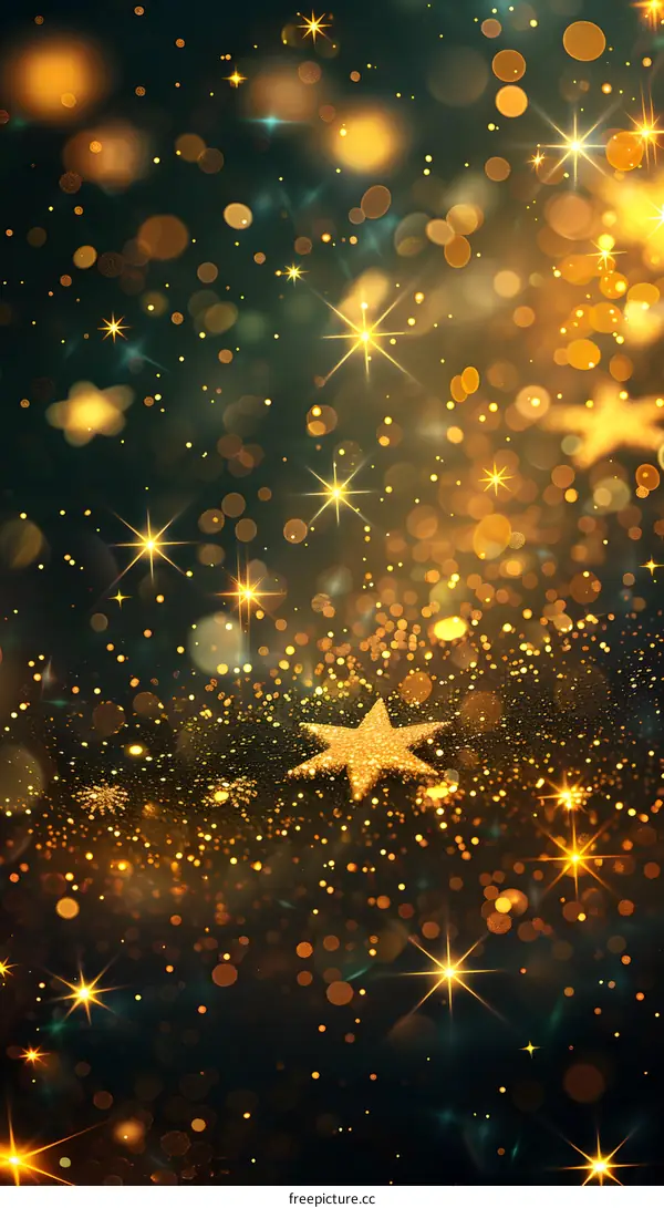Golden stars on a dark blue background with a shiny glitter texture.