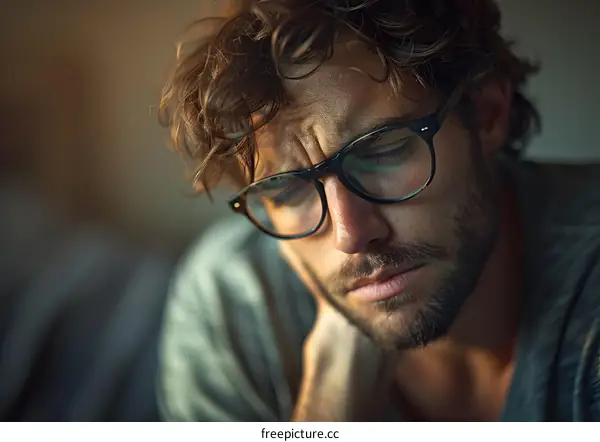 pensive man wearing horn-rimmed glasses