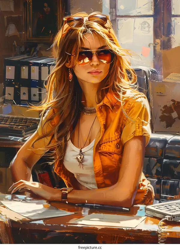 portrait of a beautiful girl in an orange shirt