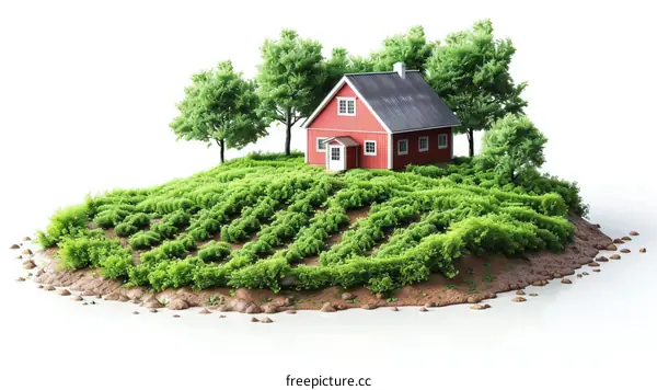 small red house on a green hill