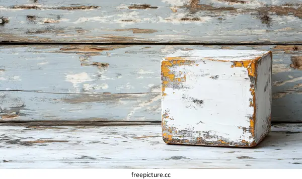 Rustic Wooden Block Display Against Aged Wood