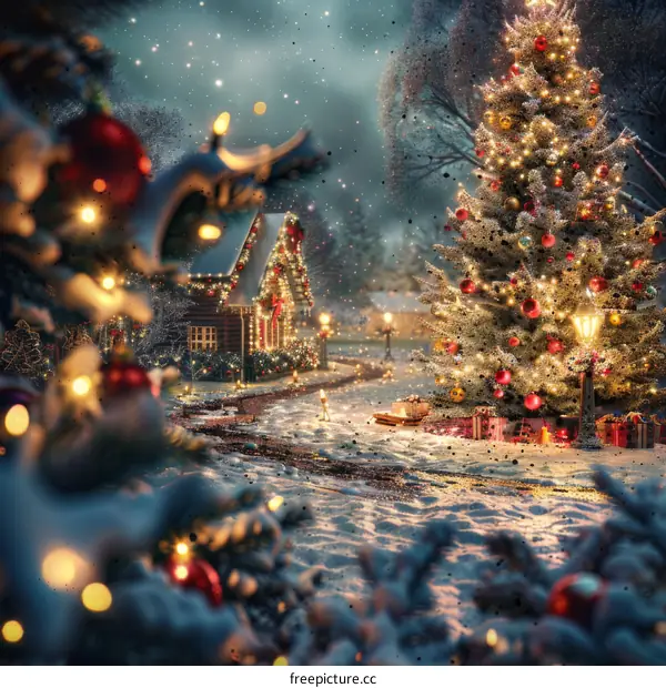 Enchanted Christmas Cabin with Snow-Kissed Pines