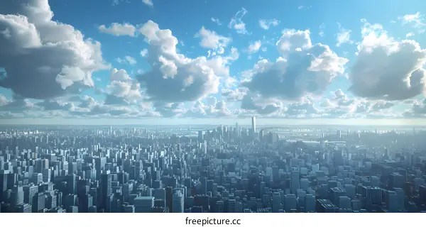 Cityscape with skyscrapers and clouds
