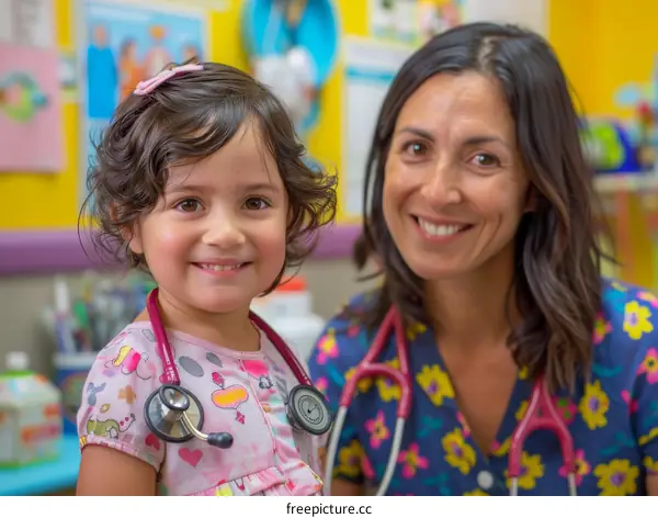 Hispanic Female Doctor with Young Patient