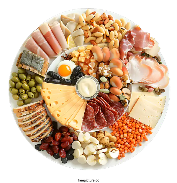 [Transparent Background PNG]Appetizer Platter with Cheese, Meat, and Olives