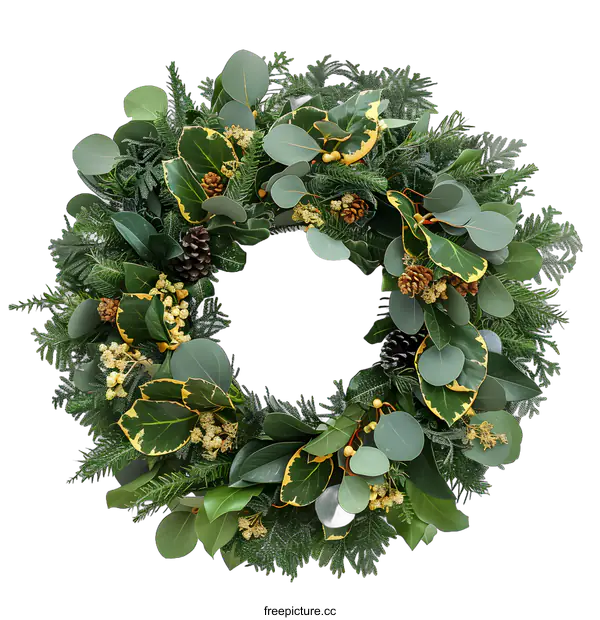 [Transparent Background PNG]Green Christmas Wreath with Pine Cones and Berries