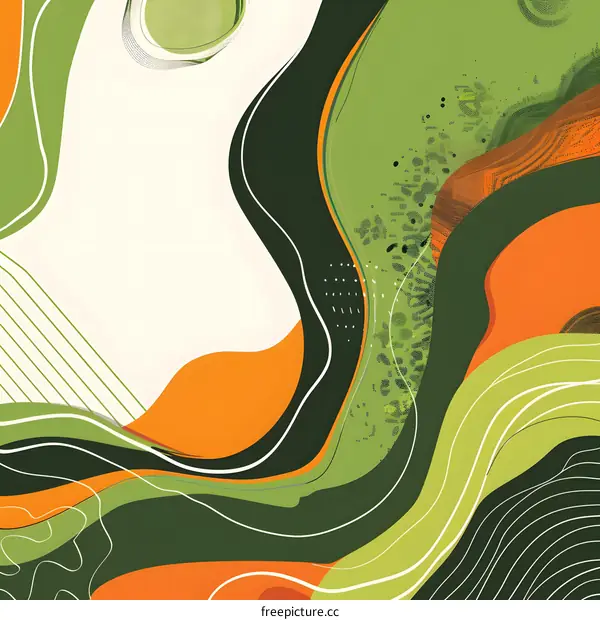 Abstract Green Orange and Black Swirls