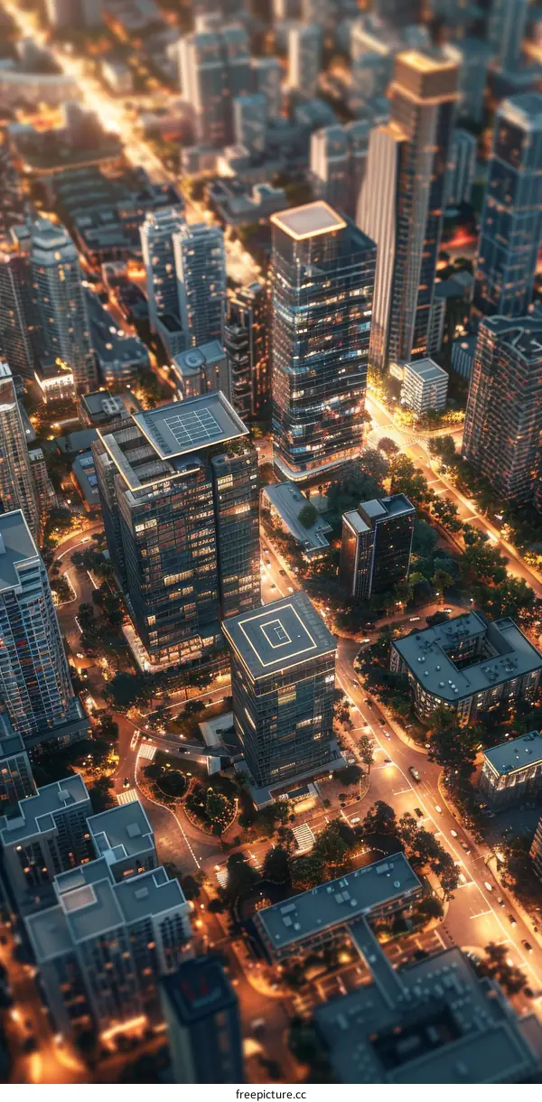Cityscape at Night with Modern High-Rise Buildings
