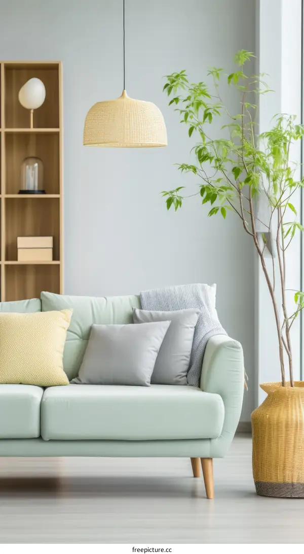 Elegant Living Room with Greenery and Stylish Decor